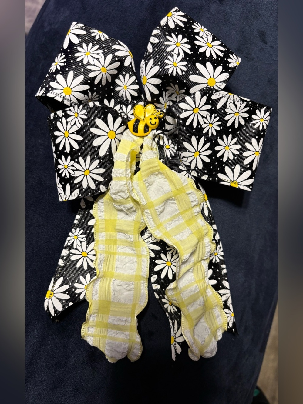 Black Daisy Bow with Yellow Bee Accent